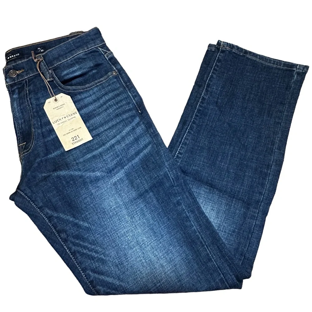 Lucky Brand 221 Straight Leg Jeans Mens 32x32 Dark Blue 5 Pocket Brand New